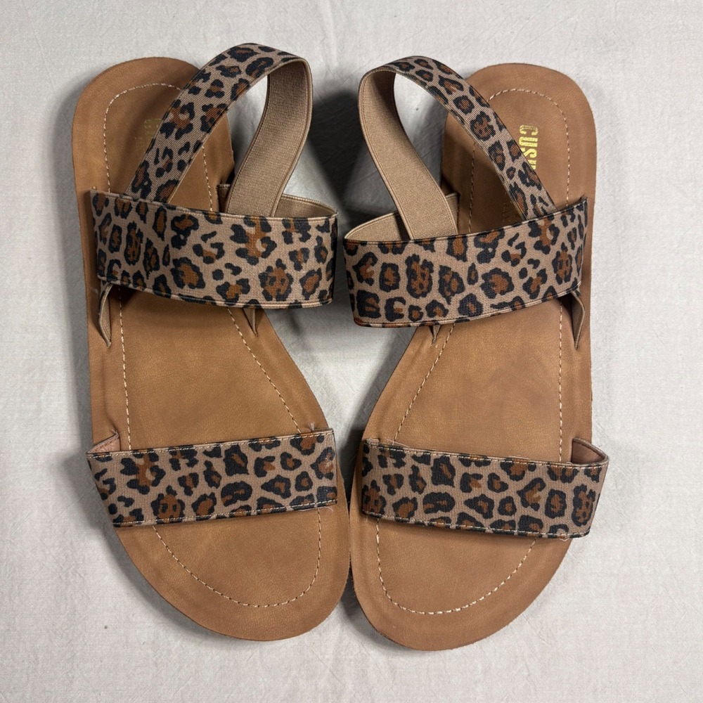Cushionaire Womens Leopard Print‎ Memory Foam Slingback Sandals Brown Size 7.5 M